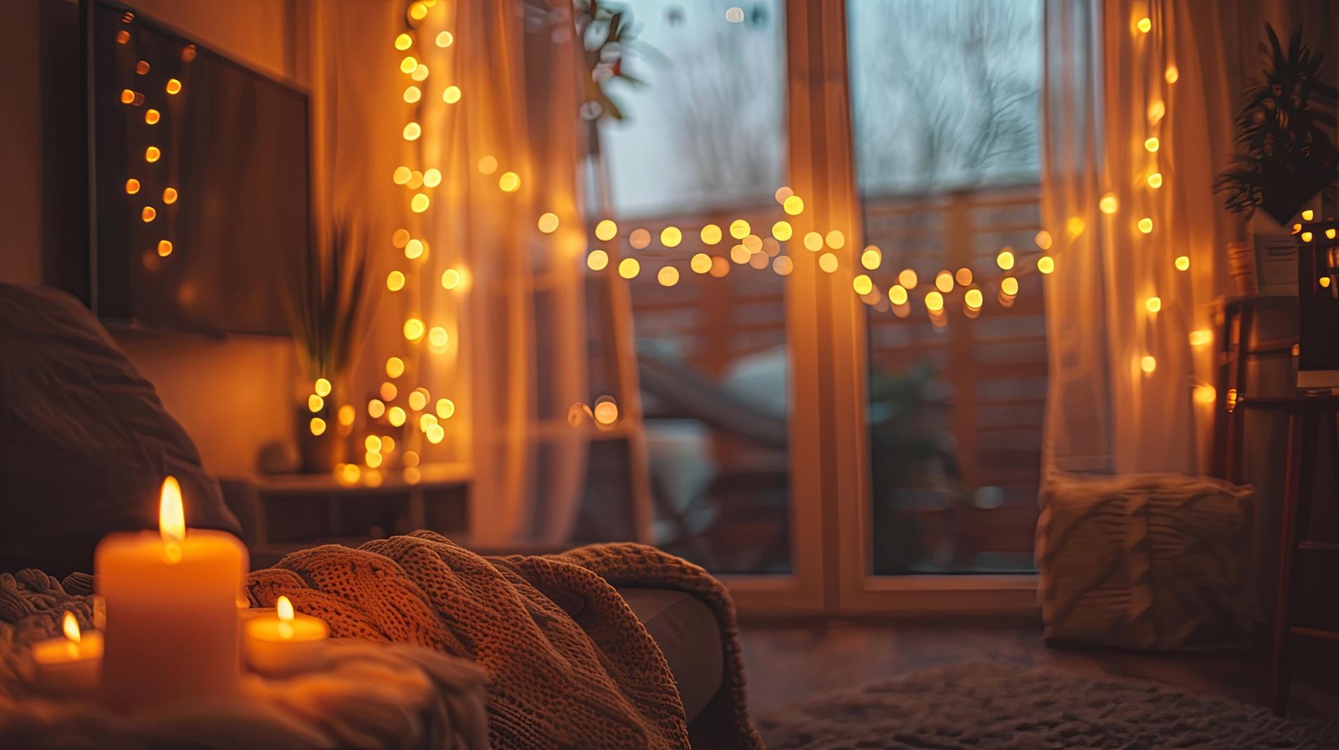 Warm beleuchtetes Wohnzimmer mit Kerzen | LED Controller